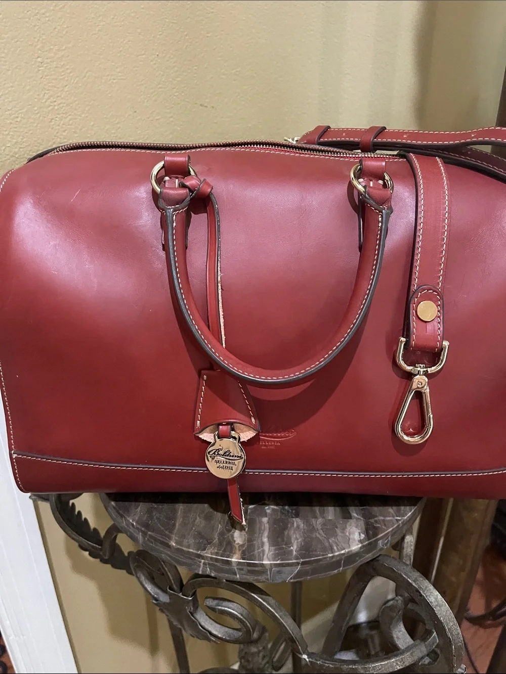 Baldinini Red Leather Satchel with Gold Accents
